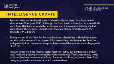 Российские войска обстрелами заставляют удерживать Украину войска на Харьковщине – Британская разведка