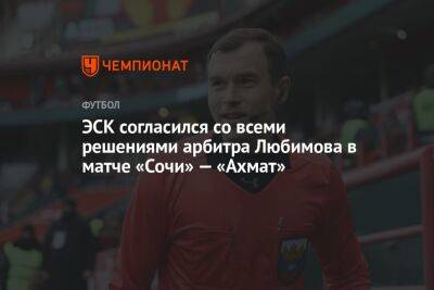 ЭСК согласился со всеми решениями арбитра Любимова в матче «Сочи» — «Ахмат»