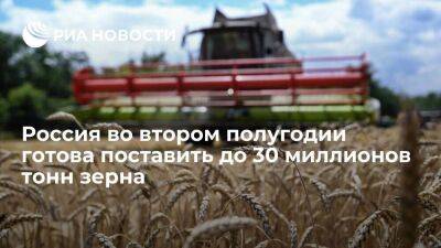 Минсельхоз: Россия во втором полугодии готова поставить до 30 миллионов тонн зерна