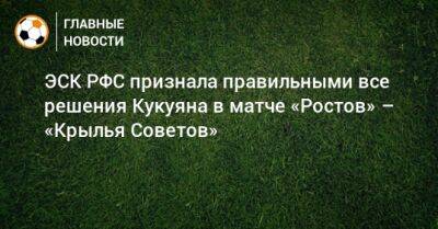 ЭСК РФС признала правильными все решения Кукуяна в матче «Ростов» – «Крылья Советов»