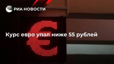 Курс евро на Мосбирже упал ниже 55 рублей впервые с 1 июля