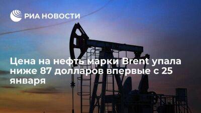 Цена на нефть марки Brent упала ниже 87 долларов за баррель впервые с 25 января