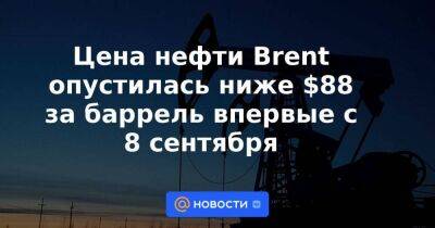 Цена нефти Brent опустилась ниже $88 за баррель впервые с 8 сентября