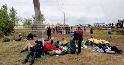 Хижины, костры и еда в казанах: беженцы из РФ разбили лагерь на границе с Казахстаном (видео)