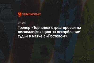 Тренер «Торпедо» отреагировал на дисквалификацию за оскорбление судьи в матче с «Ростовом»