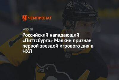 Российский нападающий «Питтсбурга» Малкин признан первой звездой игрового дня в НХЛ