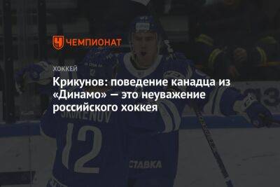 Крикунов: поведение канадца из «Динамо» — это неуважение российского хоккея