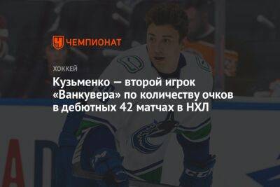Кузьменко — второй игрок «Ванкувера» по количеству очков в дебютных 42 матчах в НХЛ