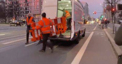 "Дороги ведут в ад": в Берлине экоактивисты в форме ремонтников хотели повредить полотно