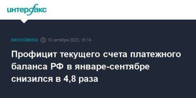 Профицит текущего счета платежного баланса РФ в январе-сентябре снизился в 4,8 раза
