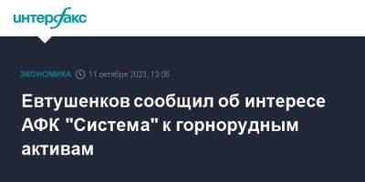 Евтушенков сообщил об интересе АФК "Система" к горнорудным активам
