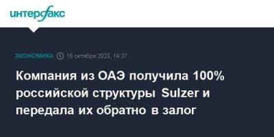 Компания из ОАЭ получила 100% российской структуры Sulzer и передала их обратно в залог