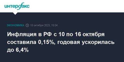 Инфляция в РФ с 10 по 16 октября составила 0,15%, годовая ускорилась до 6,4%