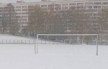 В Новополоцке выпало столько снега, что ФК «Нафтан» просит болельщиков помочь почистить поле