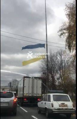 Ветер разорвал пополам государственный флаг в Харькове (видео)