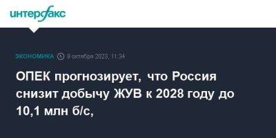 ОПЕК прогнозирует, что Россия снизит добычу ЖУВ к 2028 году до 10,1 млн б/с,