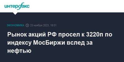 Рынок акций РФ просел к 3220п по индексу МосБиржи вслед за нефтью