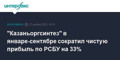 "Казаньоргсинтез" в январе-сентябре сократил чистую прибыль по РСБУ на 33%