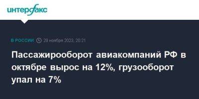 Пассажирооборот авиакомпаний РФ в октябре вырос на 12%, грузооборот упал на 7%