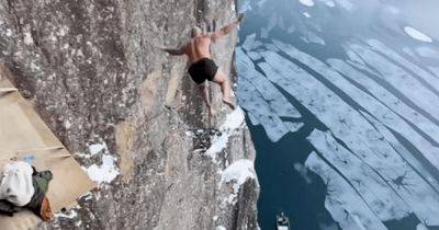 Мировой рекорд: норвежец прыгнул со скалы высотой 40,5 метров в ледяную воду (видео)