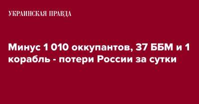 Минус 1 010 оккупантов, 37 ББМ и 1 корабль - потери России за сутки
