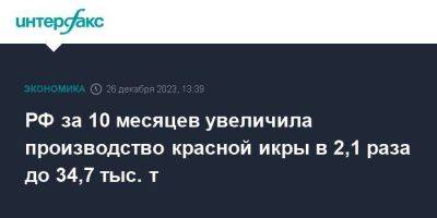 РФ за 10 месяцев увеличила производство красной икры в 2,1 раза до 34,7 тыс. т