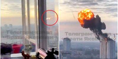 Удар РФ по Киеву: обнародовано видео с моментом попадания ракеты в высотку