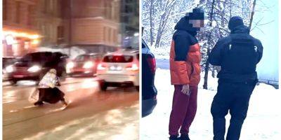 Во Львове уклонист катался по улицам города на лыжах, переодевшись в старушку — видео