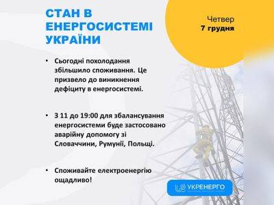 В Украине 7 декабря возник дефицит в энергосистеме
