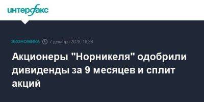 Акционеры "Норникеля" одобрили дивиденды за 9 месяцев и сплит акций