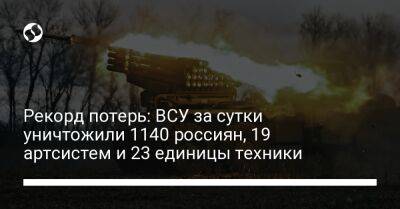 Рекорд потерь: ВСУ за сутки уничтожили 1140 россиян, 19 артсистем и 23 единицы техники