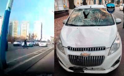В центре Ташкента автомобиль "Спарк" сбил пешехода, перебегавшего дорогу. Видео