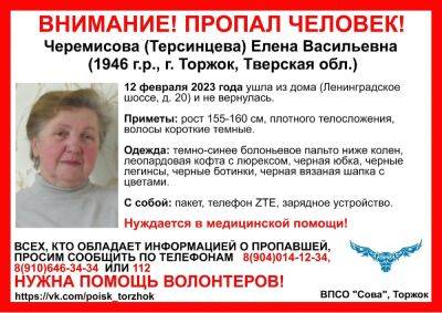 Жителей Торжка и Торжокского района просят помочь в поиске потерявшейся пожилой женщины