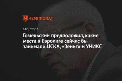 Гомельский предположил, какие места в Евролиге сейчас бы занимали ЦСКА, «Зенит» и УНИКС