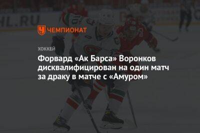 Форвард «Ак Барса» Воронков дисквалифицирован на одну игру за драку в матче с «Амуром»