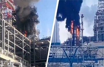 Мощный пожар вспыхнул на крупнейшем нефтеперерабатывающем заводе в Нижегородской области РФ