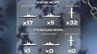 В Черном море второй день подряд 5 кораблей РФ с 32 "калибрами"