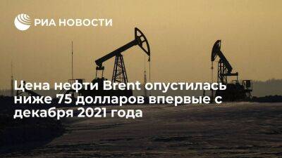 Цена на нефть Brent опустилась ниже 75 долларов за баррель впервые с 23 декабря 2021 года