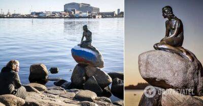 Русалочка в Копенгагене – в Дании вандалы разукрасили цветами флага РФ статую Русалочки – фото