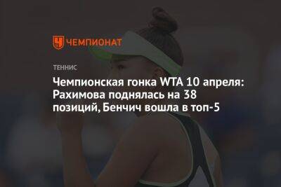 Чемпионская гонка WTA 10 апреля: Рахимова поднялась на 38 позиций, Бенчич вошла в топ-5