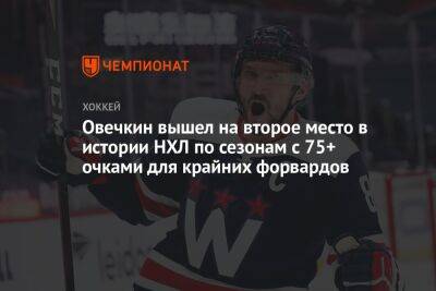 Овечкин вышел на второе место в истории НХЛ по сезонам с 75+ очками для крайних форвардов