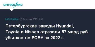 Петербургские заводы Hyundai, Toyota и Nissan отразили 57 млрд руб. убытков по РСБУ за 2022 г.