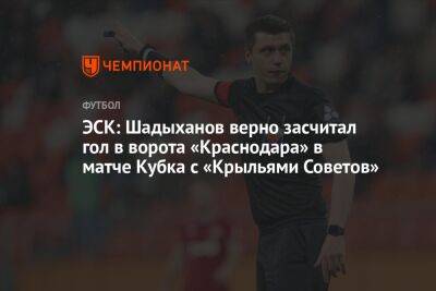 ЭСК: Шадыханов верно засчитал гол в ворота «Краснодара» в матче Кубка с «Крыльями Советов»