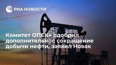 Новак: Комитет ОПЕК+ одобрил дополнительное сокращение добычи нефти рядом стран альянса
