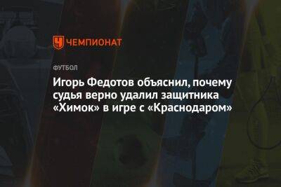 Игорь Федотов объяснил, почему судья верно удалил защитника «Химок» в игре с «Краснодаром»