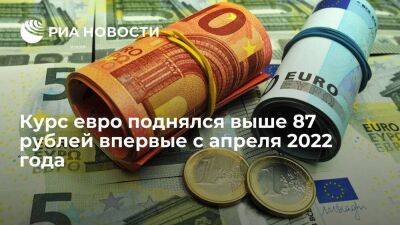 Курс евро на Московской бирже поднялся до 87,01 рубля впервые с апреля 2022 года