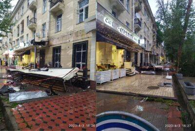 В Ташкенте из-за проливного дождя обрушился навес одной из частных клиник