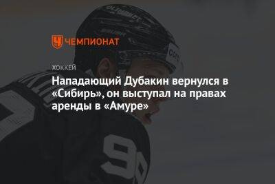 Тревор Мерфи - Нападающий Дубакин вернулся в «Сибирь», он выступал на правах аренды в «Амуре» - championat.com - Новосибирск