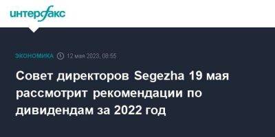 Совет директоров Segezha 19 мая рассмотрит рекомендации по дивидендам за 2022 год