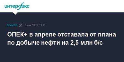 ОПЕК+ в апреле отставала от плана по добыче нефти на 2,5 млн б/с